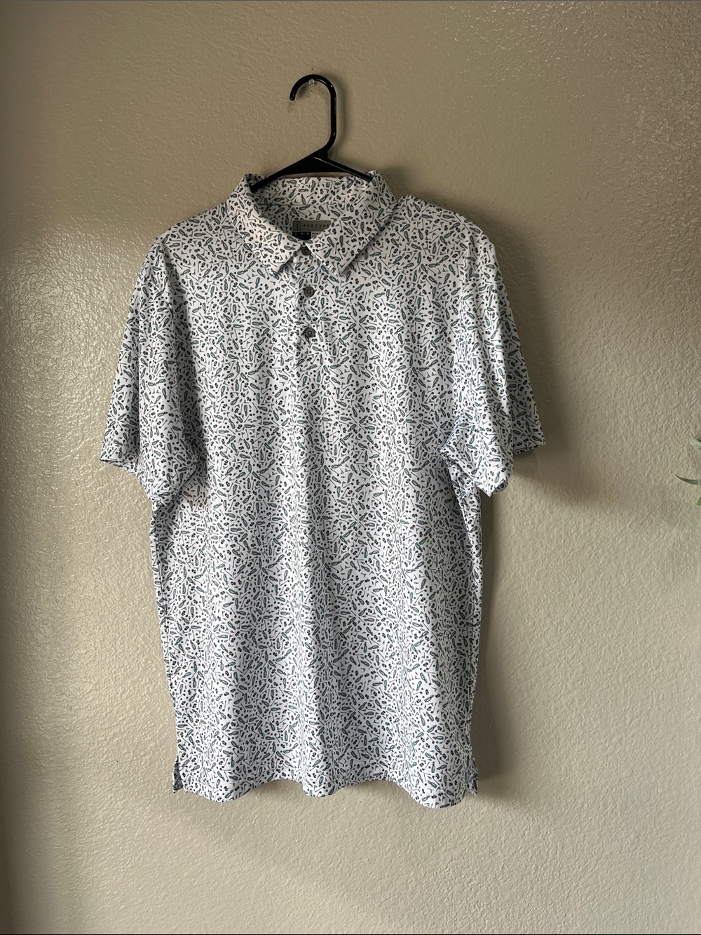 PGA Tour White Polo with Navy All-Over Print Sz L nautical Lightweight